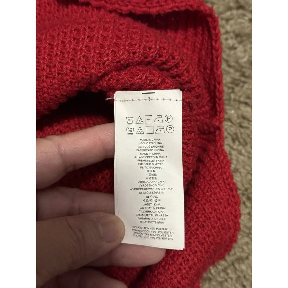 MICHAEL KORS Red Cowl Neck Knit Sweater Cotton Holiday Casual Basic Capsule S